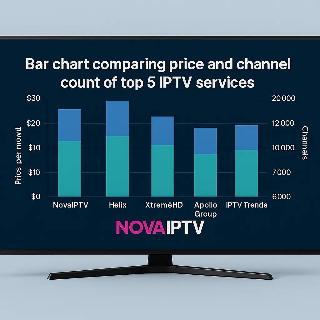 Bar chart comparing price and channel count of top 5 IPTV services