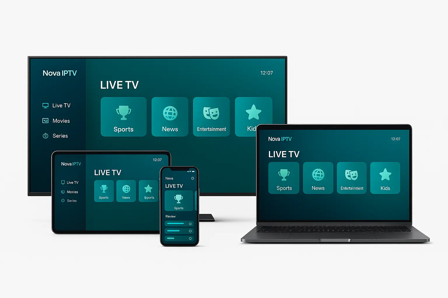 Nova IPTV interface on Smart-TV, smartphone and tablet